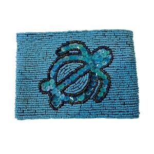 Hand Beaded Turquoise Sea Turtle Wallet / Coin Purse Coastal Boho